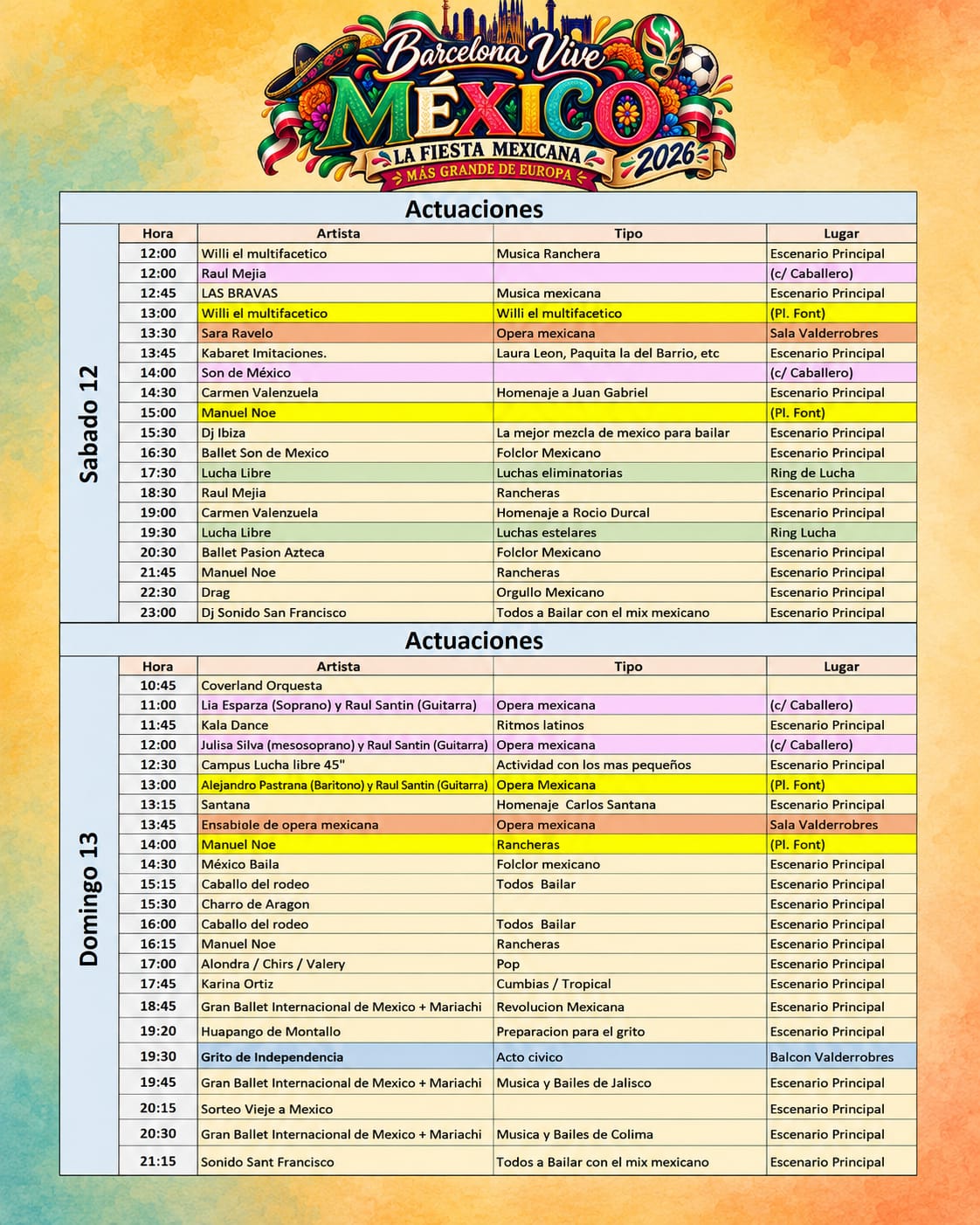 HORARIO Barcelona Vive Mexico 2026