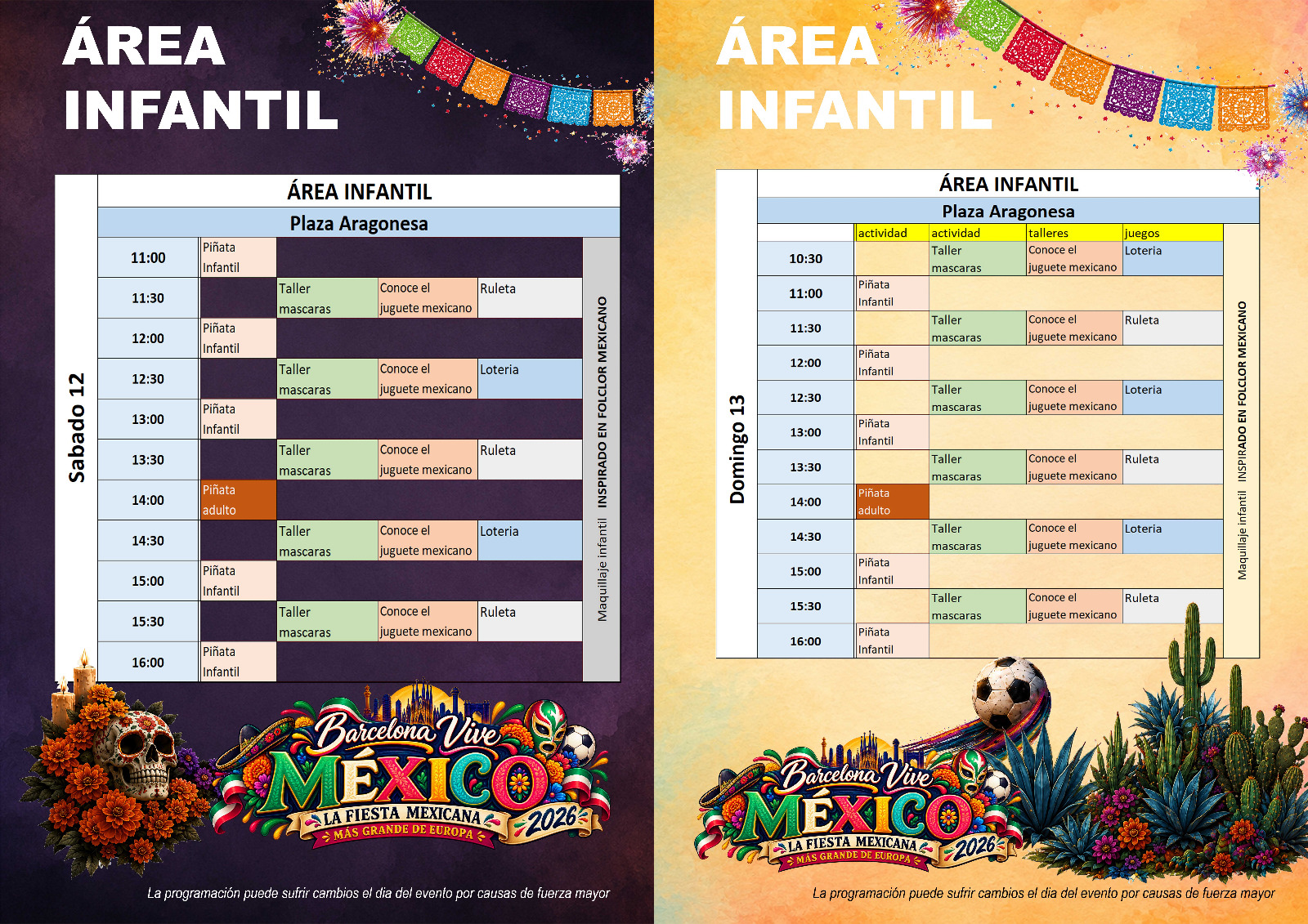 HORARIO AREA INFANTIL BARCELONA VIVE MEXICO 2026